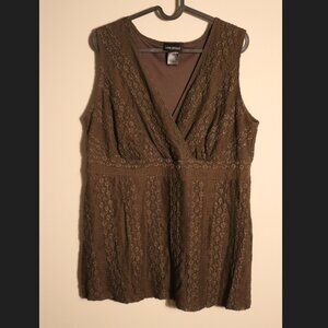 Lane Bryant, brown sleeveless tunic top with waist band, textured fabric 14/16
